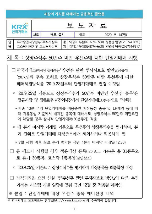 50만주 미만 우선주 보도자료