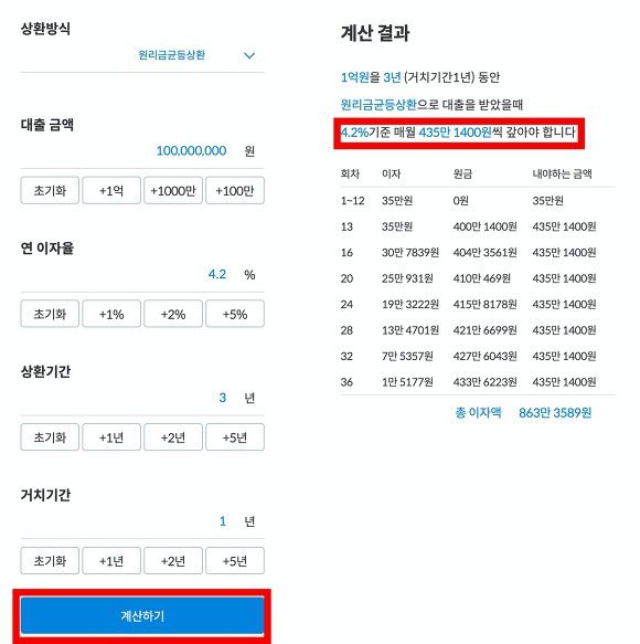 은행이자계산기 상환방식