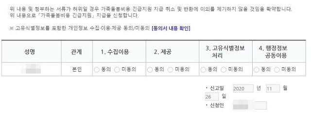 가족돌봄휴가 동의