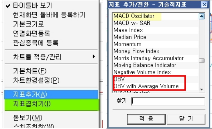 OBV 곡선 추가방법